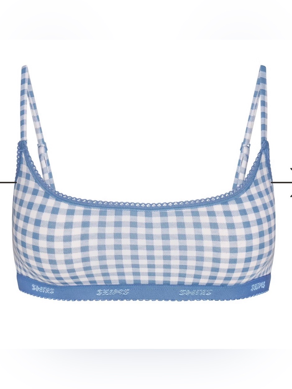 Skims Blue Gingham Lace-Trim Bralette